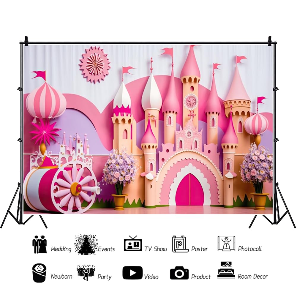Amazon.com: DORCEV 8x5ft Fantasy Pink Castle Backdrops for